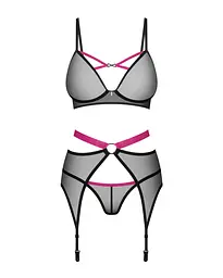 Комплект Obsessive Novenes 3-pcs set, XL/2XL, прозорий ліф на кісточках, стрінги, пояс - мініатюра 4
