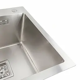 Кухонна мийка Platinum Handmade НSB 450x450x220 нержавійка (квадратний сифон.3,0/1,0), Нержавіюча сталь - мініатюра 4