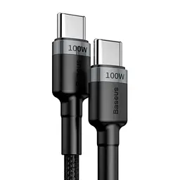 Кабель Baseus Cafule Metal USB-C to USB-C 100W 2m Gray/Black (CATKLF-ALG1) [75256] - мініатюра 2