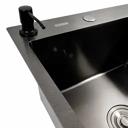 Кухонна мийка CM 65x50 L PVD чорна Platinum Handmade (круглий сифон 3.0/0.8), Чорний - мініатюра 6
