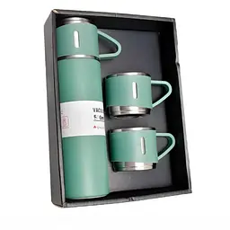 Подарунковий набір Vacuum Flask SET вакуумний термос із неіржавкої сталі 3 чашки Матово Зелений
