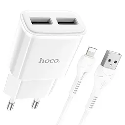 МЗП Hoco C88A Star round 2.4A (2USB-A) + кабель USB to Lightning Білий - мініатюра 2