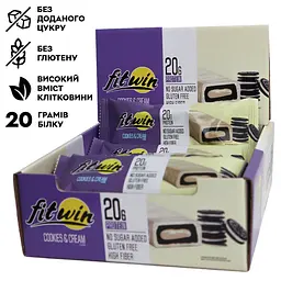 Блок протеїнових батончиків FitWin Protein Bar 33%, 12x60 грам з начинкою - Печиво-крем
