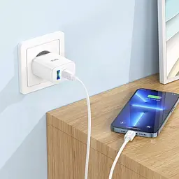 Мережевий адаптер живлення Hoco C105A 20W Type-C та USB зі швидкою зарядкою та кабелем Type-C to Type-C білий - мініатюра 7