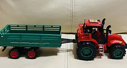 Іграшковий пластиковий трактор з причепом та тваринами Farm Tractor Hot power (077871) Червоний із зеленим - мініатюра 6