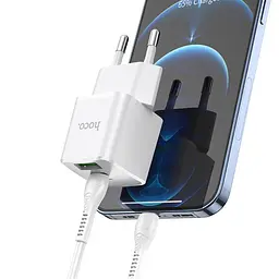 Адаптер живлення блок HOCO N20 Prestige з кабелем Type-C to Lightning 2 порти 20W білий - мініатюра 3