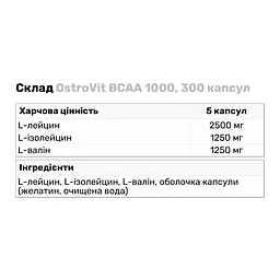 Амінокислота BCAA OstroVit BCAA 1000300 капсул - мініатюра 3