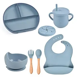 Силіконовий дитячий посуд TC-Y21Y10 приладдя дерево двоколірний ПРЕМІУМ якість Супер