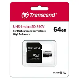 Карта пам'яті Transcend 64GB microSDXC C10 UHS-I U1 High Endurance (85TB) (TS64GUSD350V) - мініатюра 2