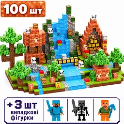 Магнітний конструктор Minecraft 100 шт + 3 фігурки по грі Майнкрафт ліс та водоспад Mk001006 - мініатюра 2