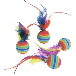 Flamingo rainbow balls яскрава іграшка для котів м'яч з пір'ям гума 3см 3 см 4 шт