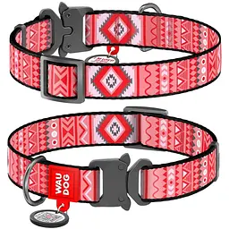 Нашийник для собак Waudog Nylon Етно червоний, з QR паспортом, металева пряжка-фастекс, S, 23-35х1,5 см - мініатюра 3