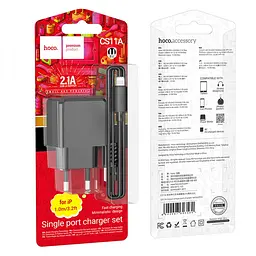 Комплект зарядного пристрою Hoco CS11A 1USB 10.5W 5V/2.1A USB/Lightning 1m Black - мініатюра 2