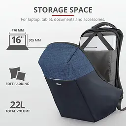 Рюкзак Nox Anti-theft 16" BLUE Trust teh0014648 - мініатюра 5
