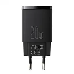 Мережевий зарядний пристрій Baseus Compact Quick Charger 1USB + Type-C 20W CCXJ-B01 Black - мініатюра 2