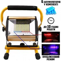 Ліхтар прожектор LED W808 100W (SMD) + USB + 6x18650 (4 режими) - мініатюра 3