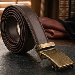 Ремінь із натуральної шкіри з автоматичною пряжкою латунь 20309 Vintage коричневий 105-120 см - мініатюра 4