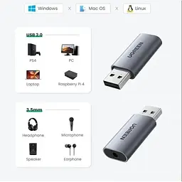 Перехідник Ugreen CM383 USB External Stereo Sound Adapter - мініатюра 3