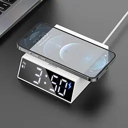 Настільний годинник HOCO DCK1 з LED-екраном будильником і бездротовою зарядкою Qi Charger 10 W - мініатюра 5