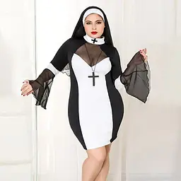 Еротичний костюм черниці JSY Грішниця Лола Plus Size Black, сукня, хрест, апостольник - мініатюра 5