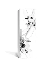Декор 3Д наклейка на холодильник Чорно-біла ніжність із ламінацією Квіти Білий 65х200 см Happy Pocket Z185036