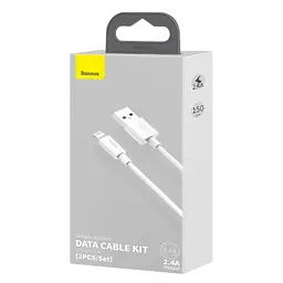 USB кабель Baseus Simple Wisdom Data Cable Kit USB to iP 2.4A (2ШТ/Set) 1.5m білий TZCALZJ-02 - мініатюра 5