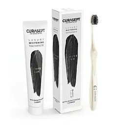Зубна паста CURASEPT LUXURY WHITENING WHITE, відбілююча, ремінералізуюча з перекисом карбаміду, 75 мл+зубна щітка - мініатюра 3