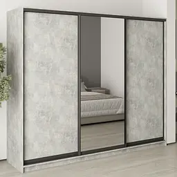 Шафа-купе тридверна MebelStar Уні BG 2ДСП/Дзеркало 250x60x210 см Бетон (MBS-8005)