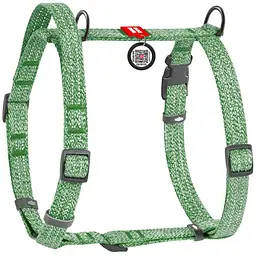 Шлея для собак Waudog Re-cotton H-подібна з QR паспортом світловідбиваюча M 43-60 см зелена