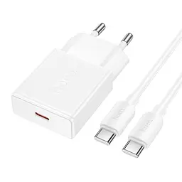 Сітчастий зарядний пристрій з кабелем HOCO N72 Speed single-port PD20W ultra-thin charger set(C to C)(EU) - мініатюра 3