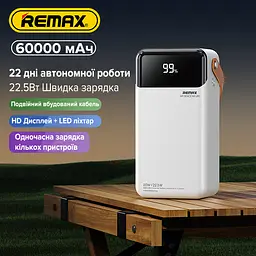 Павербанк Remax Lesu II Series RPP-565 / 60000мАг / до 22,5 Вт / USB-C+USB-A+Lightning / PD+QC / із вбудованими кабелями / Сірий - мініатюра 6