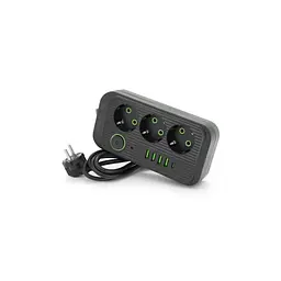 Мережевий фільтр живлення Voltronic F09U, 3 роз EU, 4 USB Black (F09U-Black)
