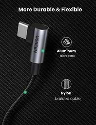 Кабель Ugreen US335 Angled USB Type-C to Angled USB Type-C 100W 5A Cable Aluminium Shell with Braided 2 м Black (70698) - мініатюра 4