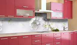 Кухонний фартух Білі Квіти Вишні вінілова наклейка для кухні ПВХ роса краплі 60х200 см Happy Pocket Z181336 - мініатюра 3