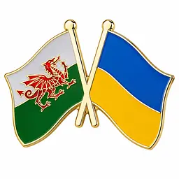 Подвійний значок-пін «Україна – Уельс» 25 × 19 мм (00318)