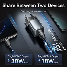 Зарядний пристрій Vention 1xUSB-C PD30W + 1xUSB QC3.0 18W GaN gray (FEWH0-EU) - мініатюра 7