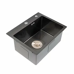 Кухонна мийка Platinum Handmade 50x45 PVD чорна (сифон круглий чорний 3.0/0.8) - мініатюра 3