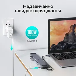 USB-C хаб 11-в-1 Choetech M20 HDMI 4K\30Hz, VGA, 3 USB-A 3.0, USB-C 3.0, RJ45, USB-C PD, SD-card, TF-card, 3.5mm audio (43-00154) - мініатюра 5