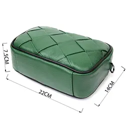 Цікава шкіряна сумка з плетіннями для стильних жінок Vintage 22410 зелена - мініатюра 5