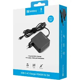 Зарядний пристрій Sandberg USB-C 65W GaN built-in cable USB-C 2.0m black (135-79) - мініатюра 2