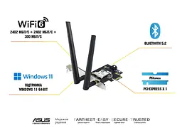 Адаптер WiFi PCE-AXE5400 AXE5400, PCI-Express x1, BT5.2 Asus teh0017372 - мініатюра 3