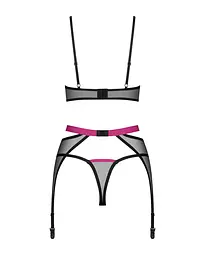 Комплект Obsessive Novenes 3-pcs set, XL/2XL, прозорий ліф на кісточках, стрінги, пояс - мініатюра 5