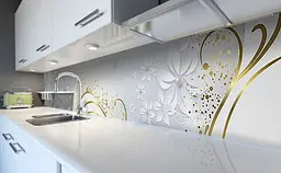 Кухонний фартух Ромашки Перли Золото вінілова для кухні 65х250 см Квіти Сірий Happy Pocket Z184539 - мініатюра 5