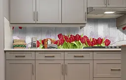 Вініловий кухонний фартух Happy Pocket Червоні тюльпани наклейка для кухні ПВХ дошки Текстура Сірий Z181590 - мініатюра 4