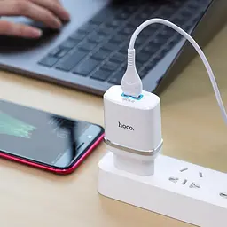 Мережевий зарядний пристрій Hoco 1USB C12Q 3 A White + USB Cable XiaomicroUSB - мініатюра 5