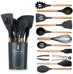 Набір кухонного приладдя Edenberg Silicone kitchen utensils set 12 предметів Чорний - мініатюра 9