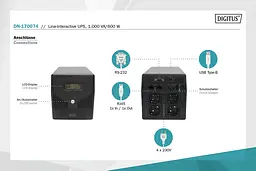 Digitus Джерело безперебійного живлення 1000VA/600W, LCD, RJ45, RS232, USB, 4xSchuko - мініатюра 5