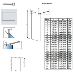 Душова стінка Radaway Modo New II 105x200 скло прозоре (389105-01-01) - мініатюра 5