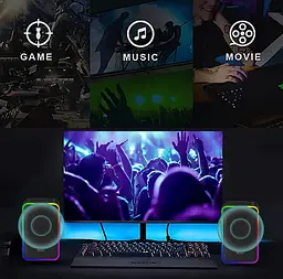 Компьютерные колонки Kisonli X20 Bluetooth, 20W, USB, RGB light, Black - мініатюра 7