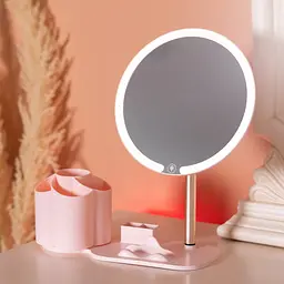 Косметичне дзеркало з LED-підсвіткою та органайзером 21 см, рожевий Yiwu HP-10-9AP - мініатюра 8